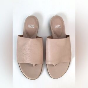 Eileen Fisher Tan Pink Leather Slides Sandals